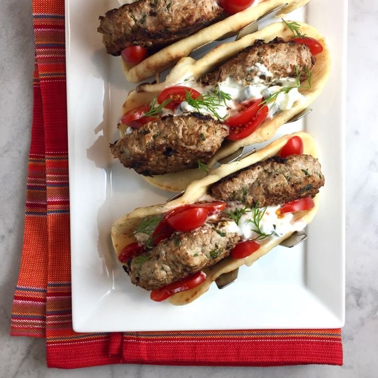 Kofta Sandwiches with Tomatoes & Cucumber-Yogurt Sauce